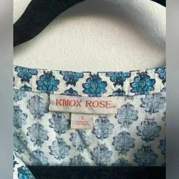 KNOX ROSE dress Puff Sleeve Blue White Bohemian Floral Tassel Tie Size S - Picture 6 of 11